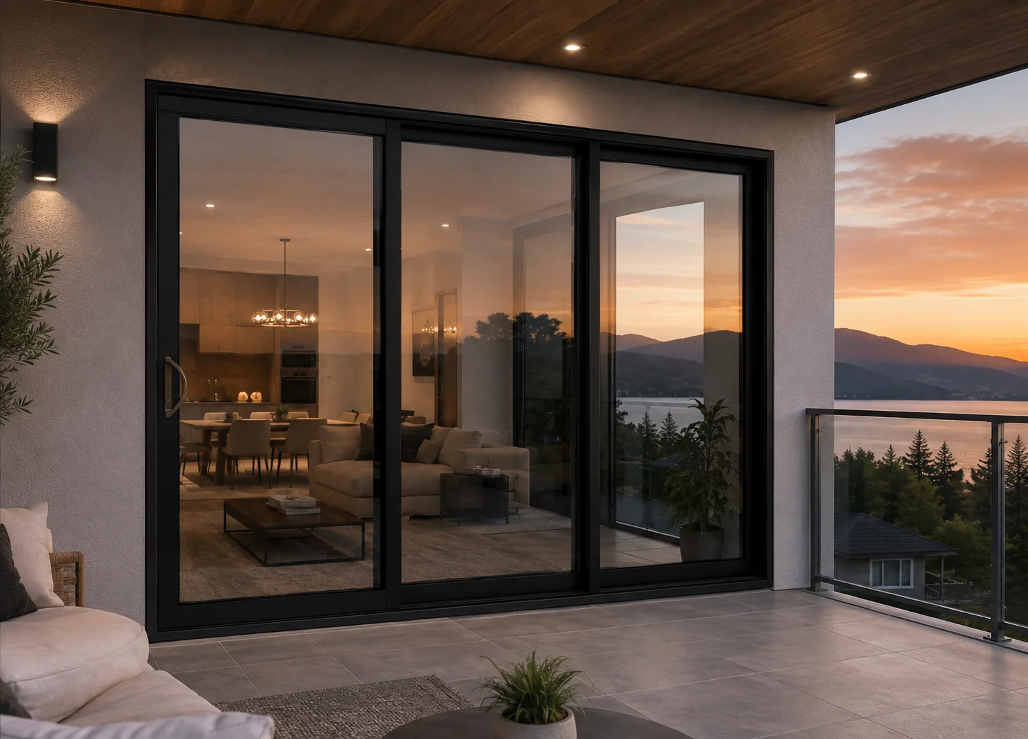 Black 8300 Series residential multi-slide door installed at a balcony